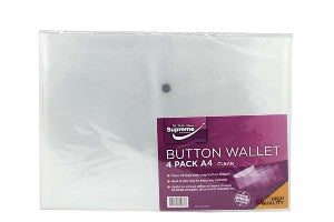 Clear Button Document Wallet  A4 Folder 4 pack